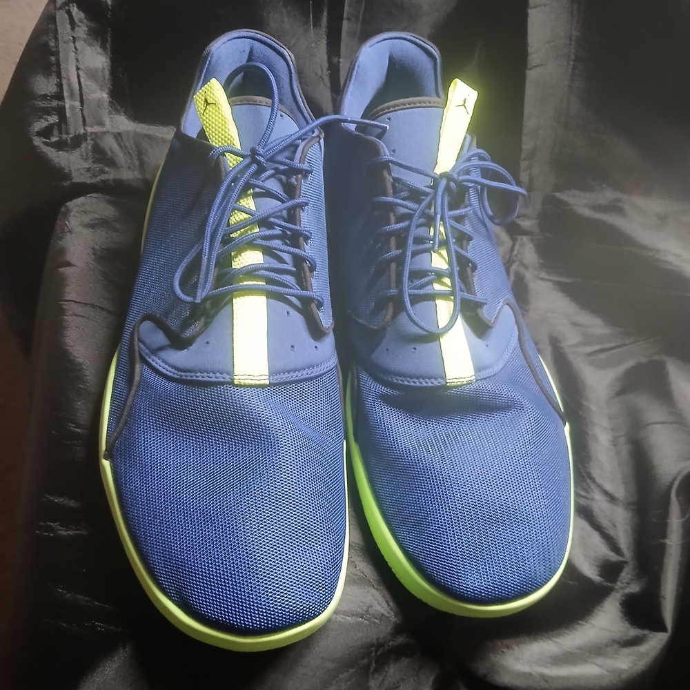 Jordan Men's Blue Sneakers with Neon Yellow Accents